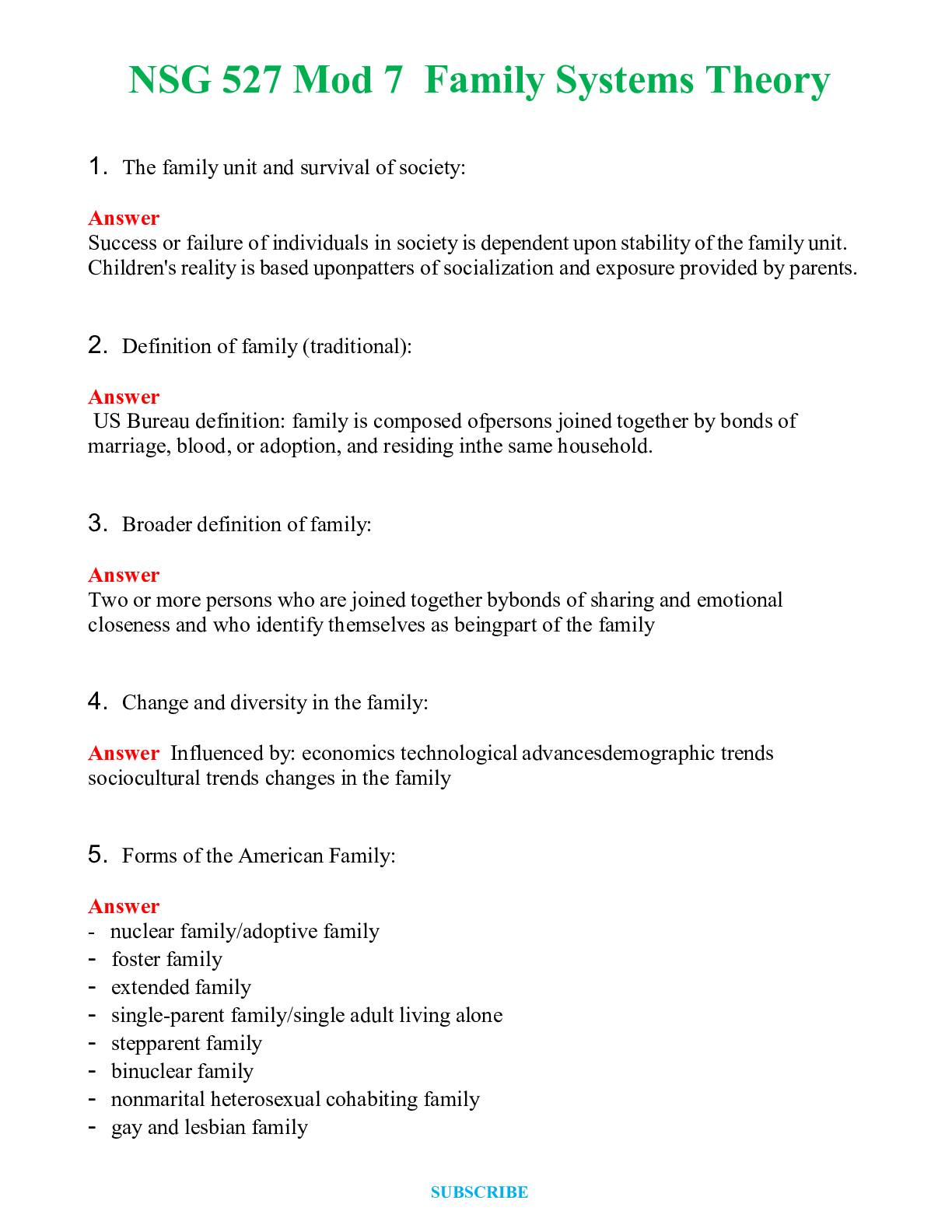Preview of NSG 527 Mod 7  Family Systems Theory   Questions and Verified Answers