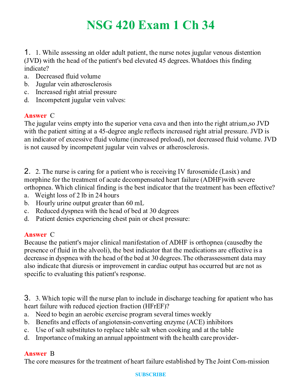 NSG 420 Exam 1 Ch 34 Actual Exam   Q & A  (Graded A+ )