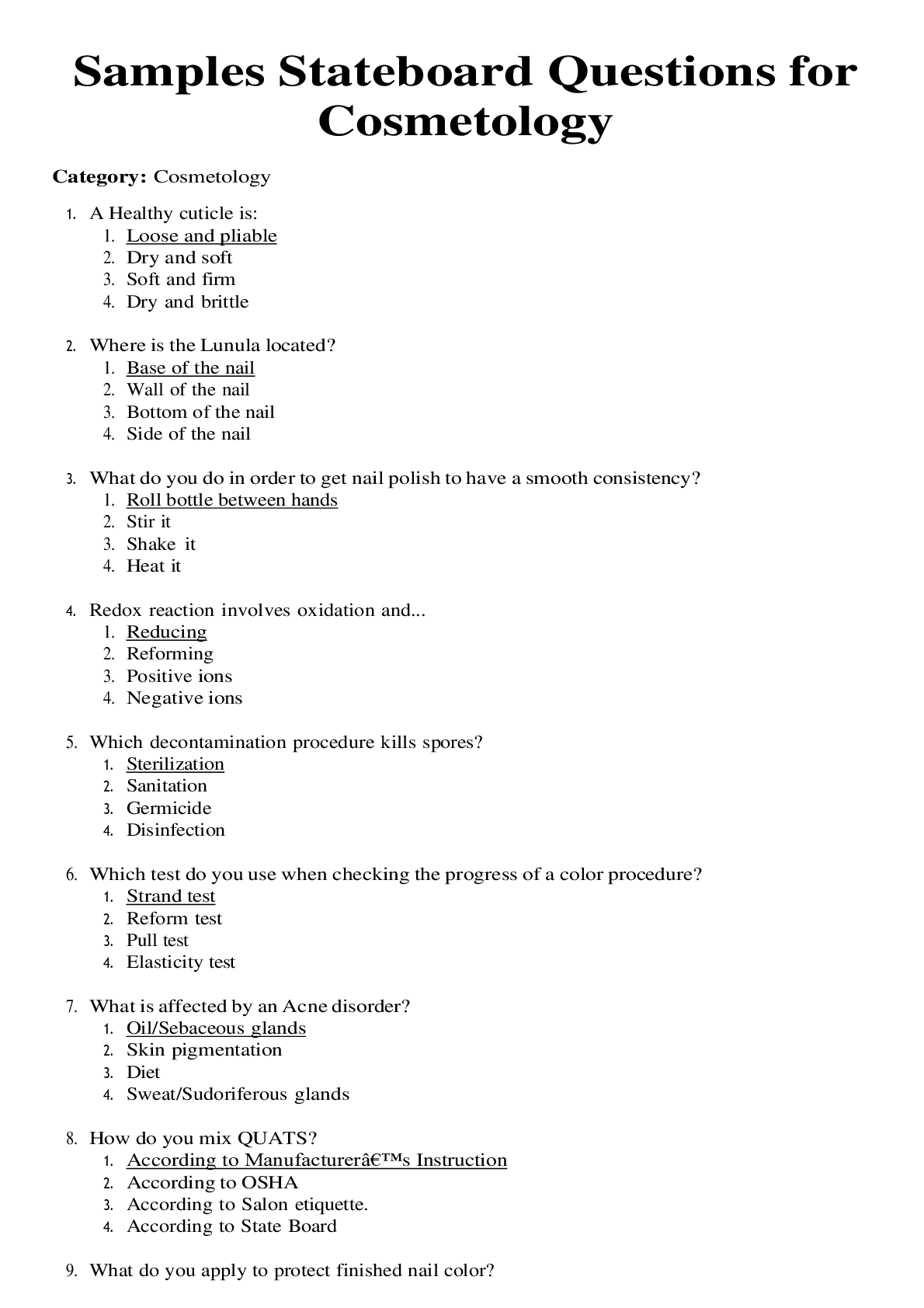 Preview image for Samples Stateboard Questions for Cosmetology