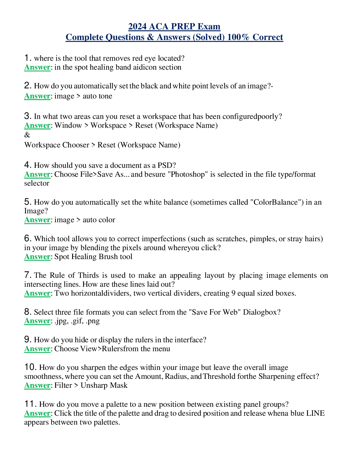 Preview image of 2024 ACA PREP Exam Complete Questions & Answers (Solved) 100% Correct document