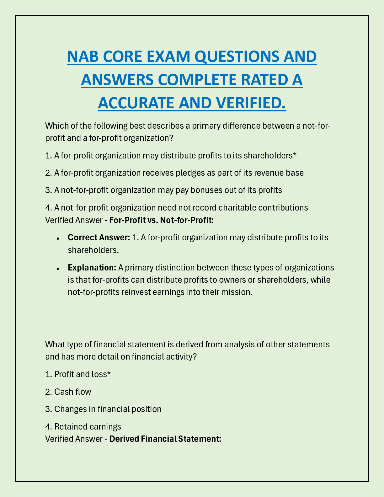 NAB CORE EXAM QUESTIONS AND  ANSWERS COMPLETE RATED A  ACCURATE AND VERIFIED