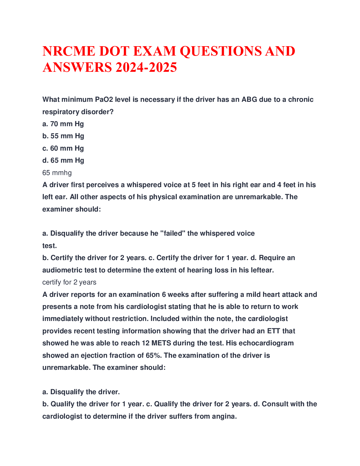 Preview image for NRCME DOT EXAM QUESTIONS AND ANSWERS 2024-2025