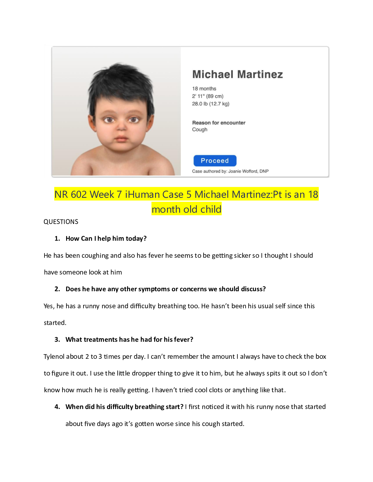 Preview image for iHuman Case  Michael Martinez 18 months Reason for Encounter Cough