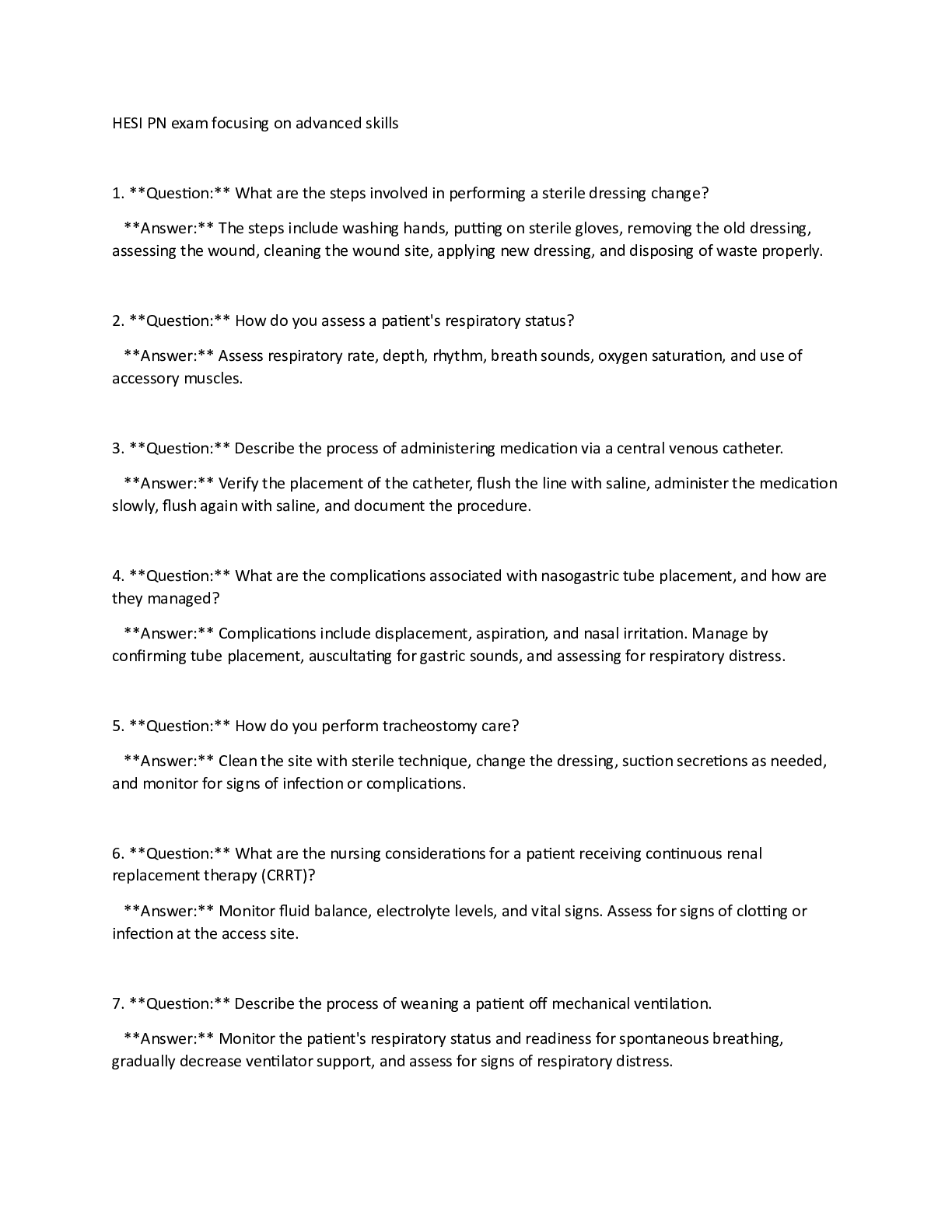 Preview image for HESI PN exam focusing on advanced skills v1