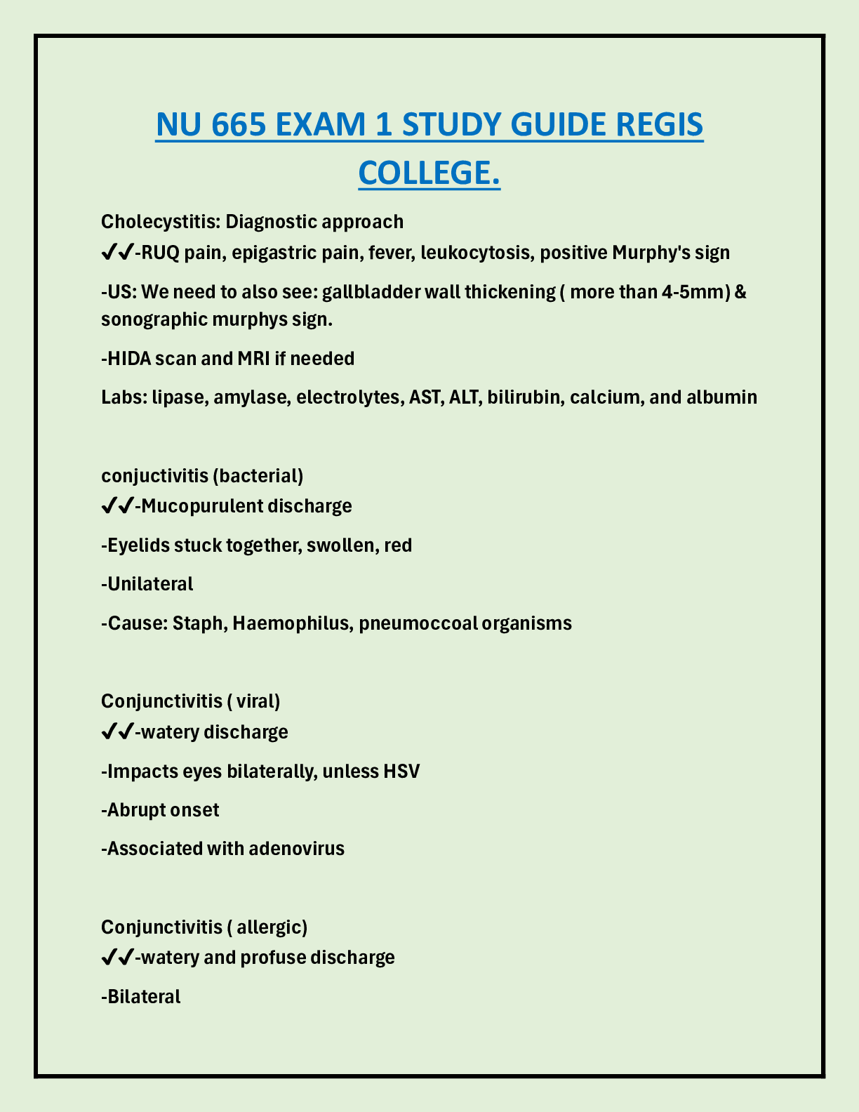 Recommended document preview for NU 665 EXAM 1 STUDY GUIDE REGIS COLLEGE.