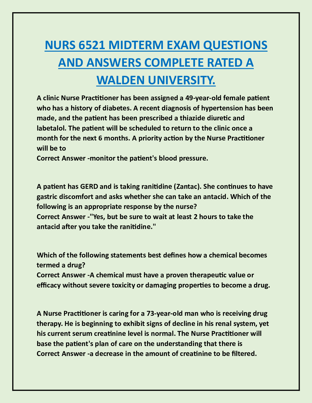 Preview image for NURS 6521 MIDTERM EXAM QUESTIONS  AND ANSWERS COMPLETE RATED A  WALDEN UNIVERSITY