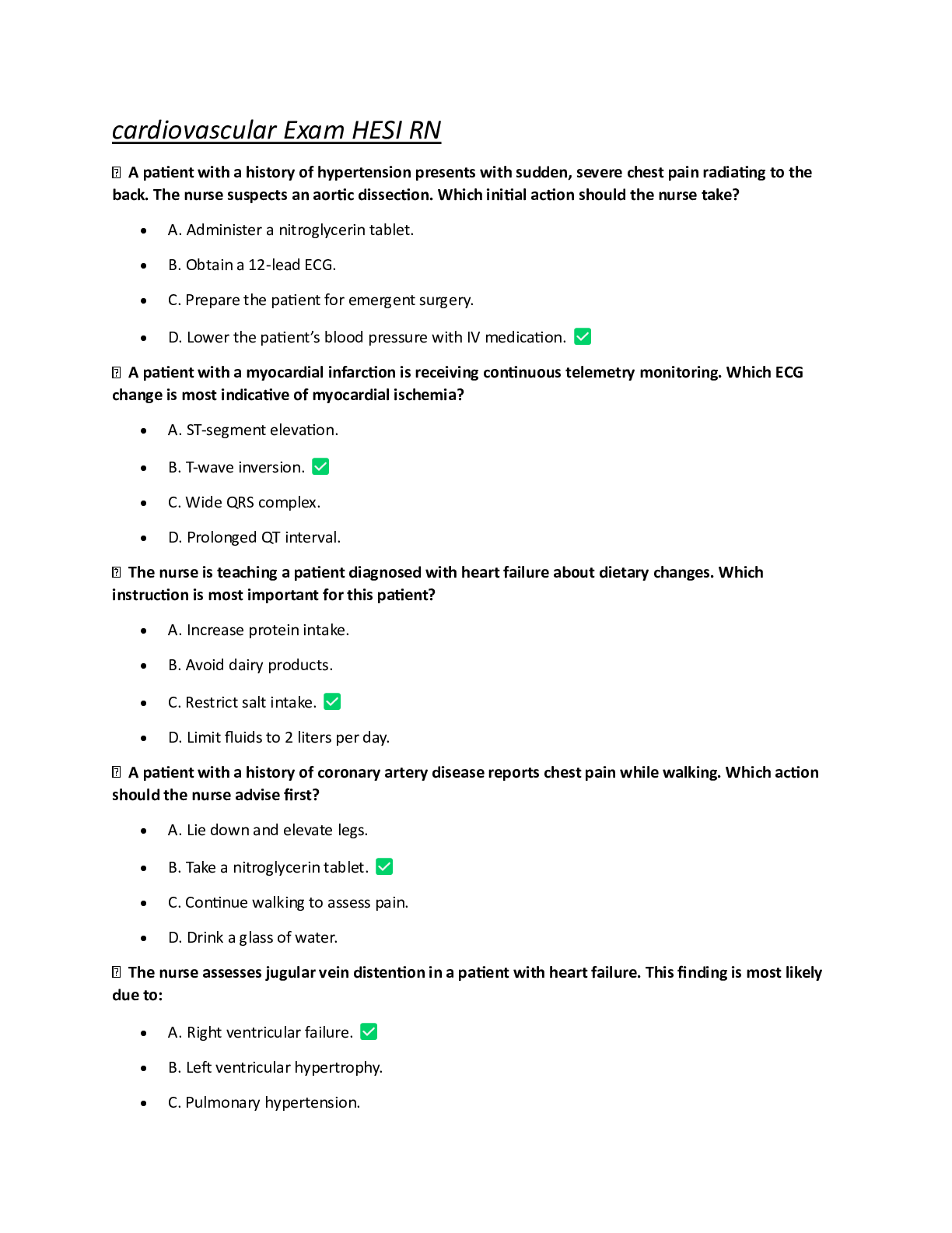Preview image for cardiovascular Exam HESI RN