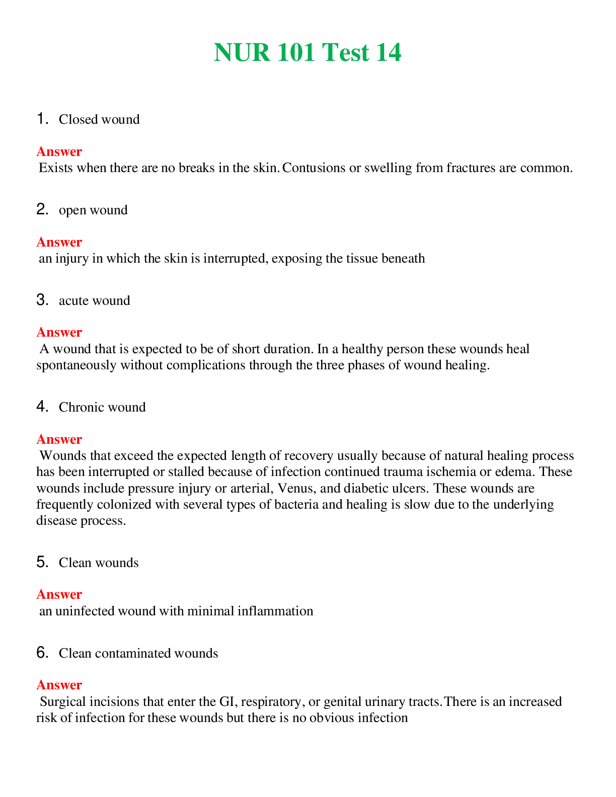 NUR 101   TEST 14 | QUESTIONS AND ANSWERS INCLUDED