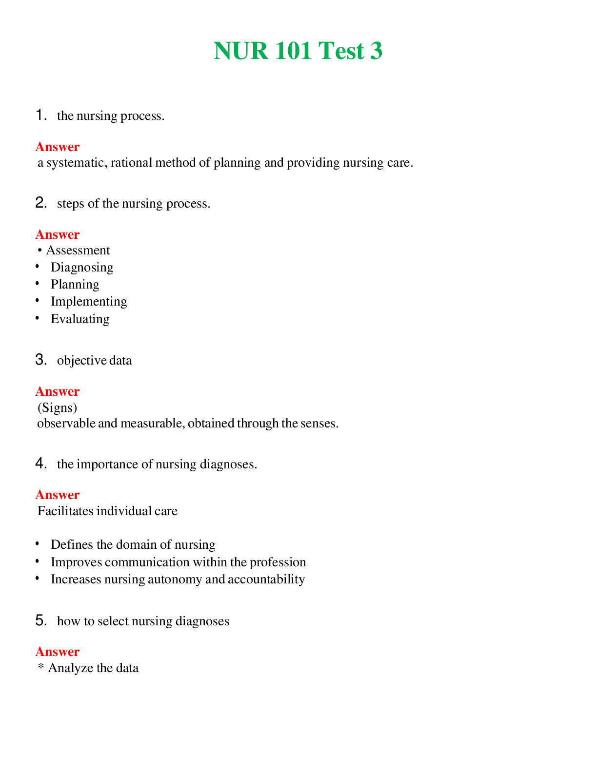 NUR 101   TEST 3 | COMPLETE ANSWERS 100% CORRECT