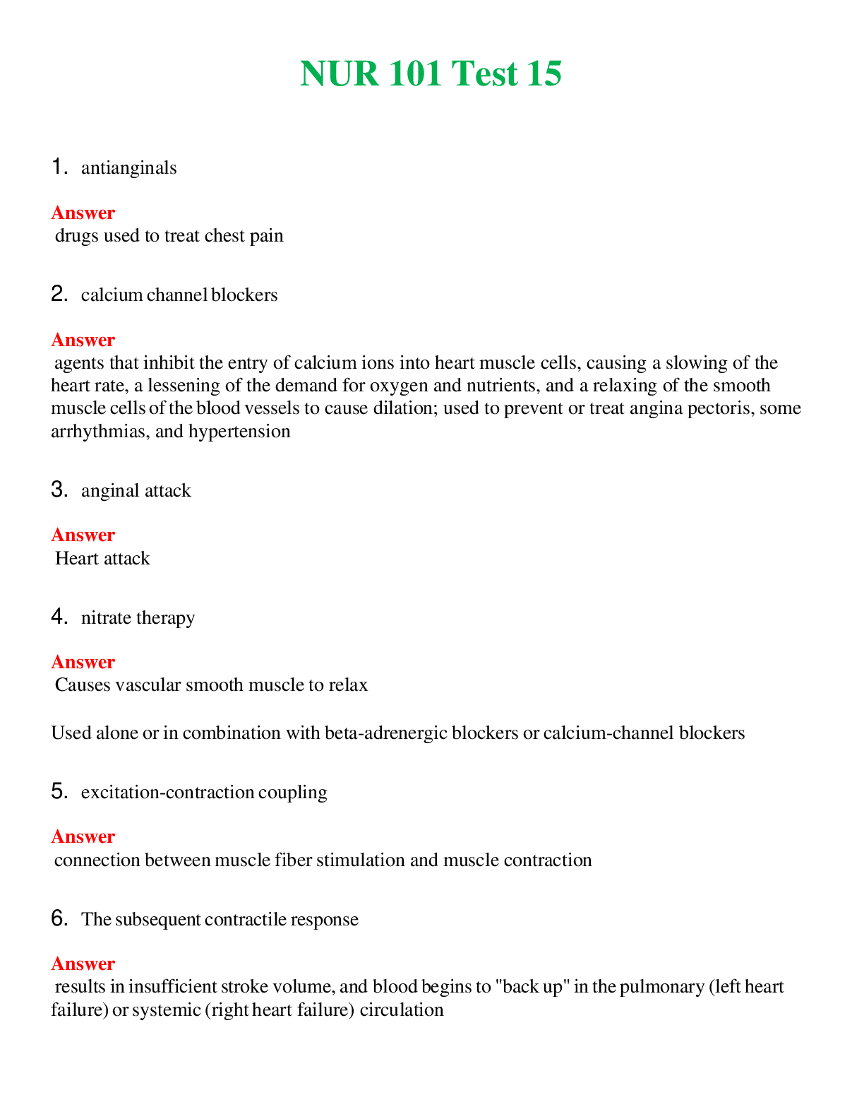 NUR 101   TEST 15 | COMPLETE QUESTIONS & ANSWERS (SOLVED) 100% CORRECT