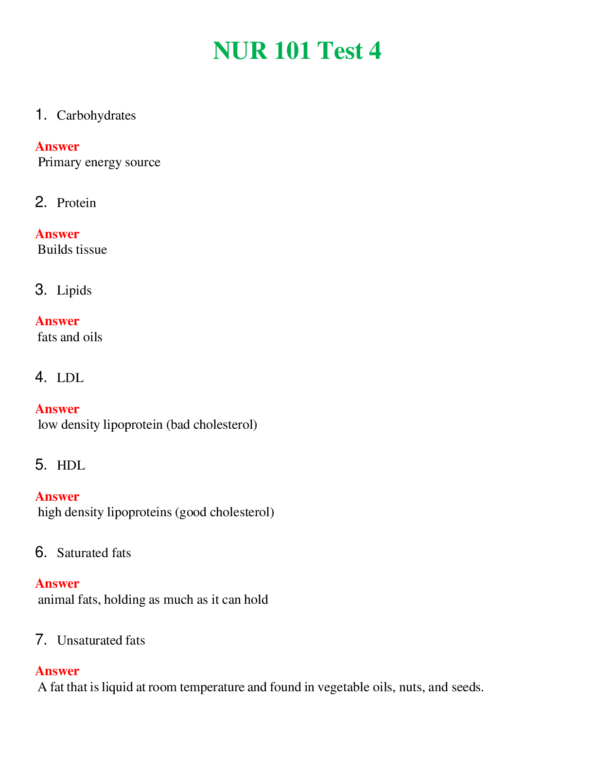 NUR 101   TEST 4 | ACTUAL QUESTIONS AND ANSWERS 100% CORRECT