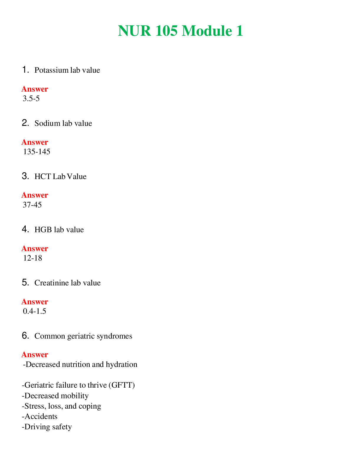 NUR   105 MODULE 1 | ACTUAL QUESTIONS AND ANSWERS 100% CORRECT