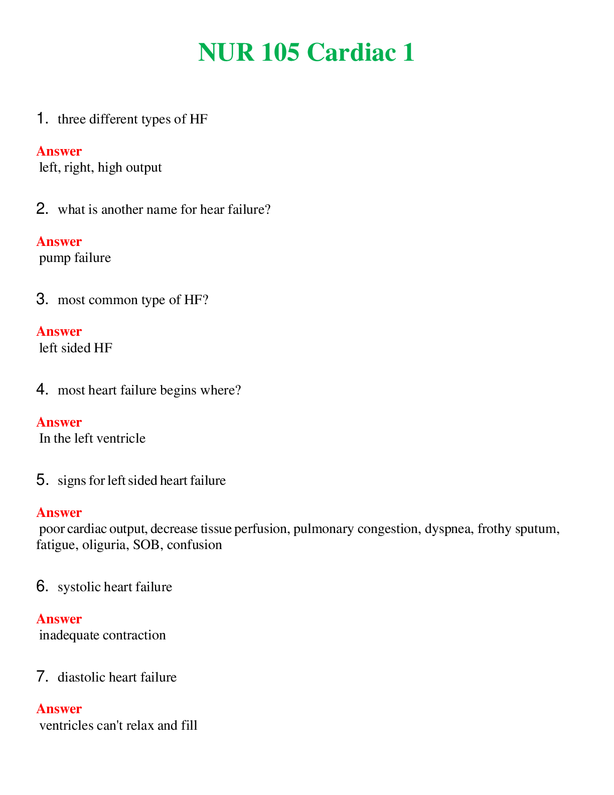 NUR 105   CARDIAC 1 | GRADED A+ QUESTIONS AND ANSWERS (SOLVED)