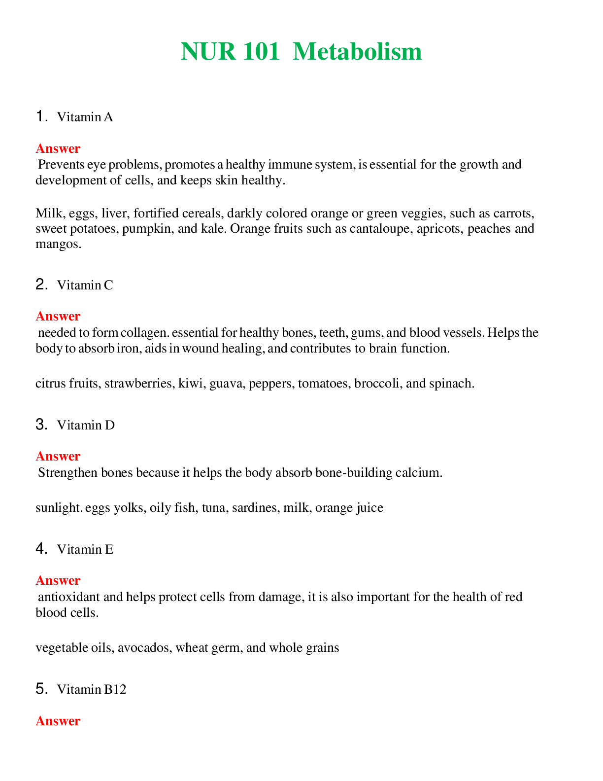 Preview of NUR 101   METABOLISM | (ACTUAL EXAM ) QUESTIONS AND ANSWERS (SOLVED)