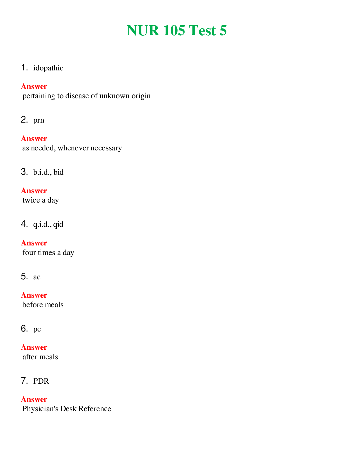NUR 105   TEST 5 | COMPLETE ANSWERS 100% CORRECT