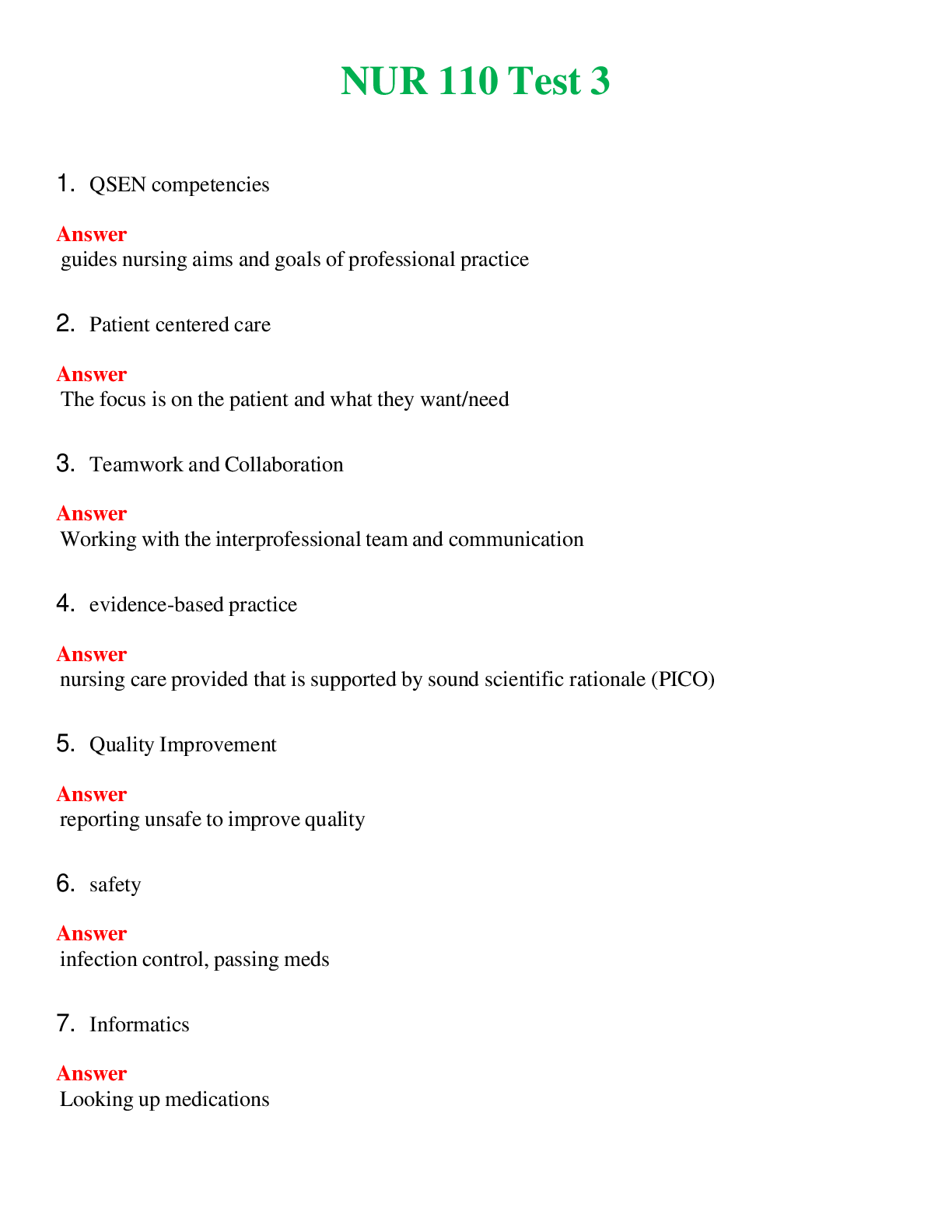 NUR 110   TEST 3 | WITH 100% VERIFIED ANSWERS
