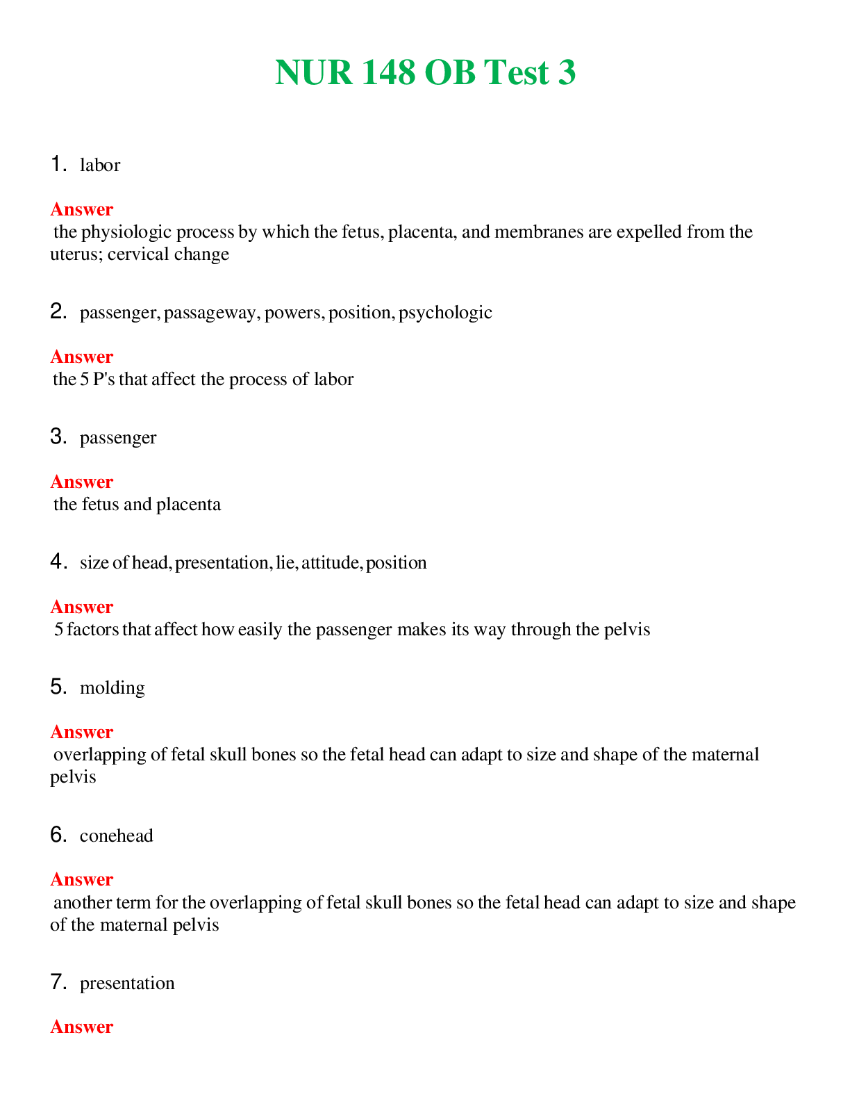 NUR 148   OB TEST 3 | A SOLVED 100% CORRECT