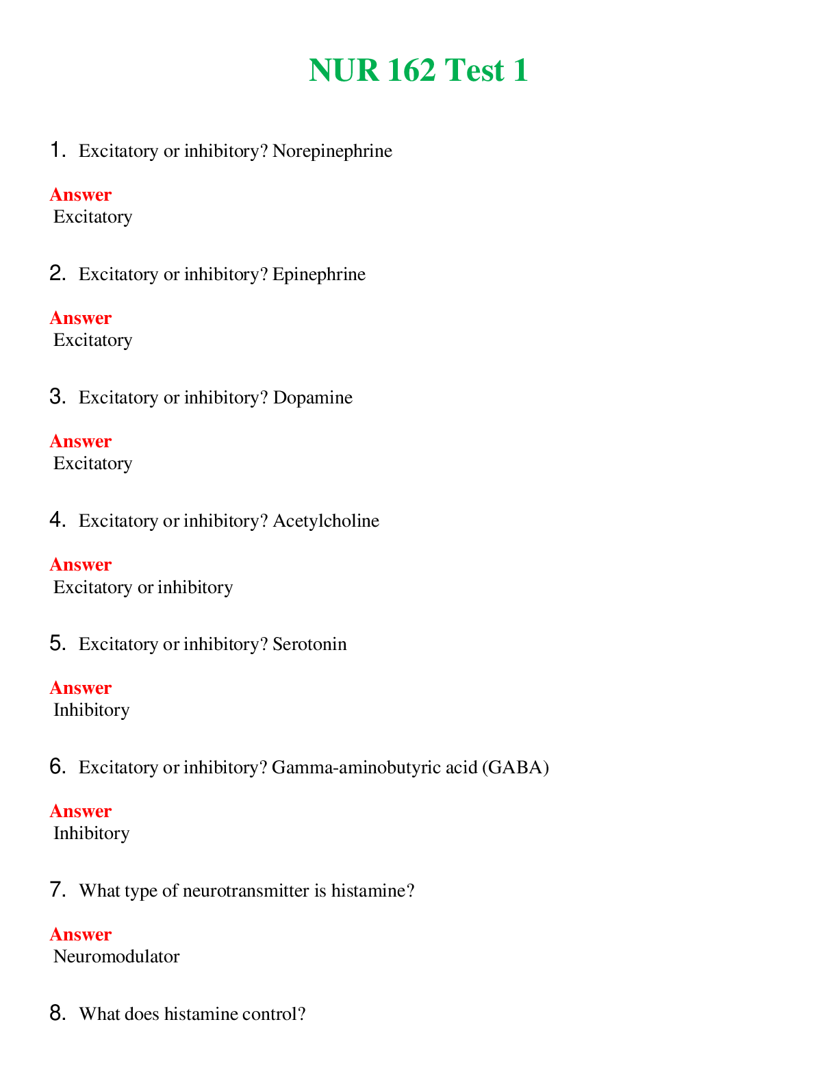 NUR 162   TEST 1 | QUESTIONS & ANSWERS (SOLVED)