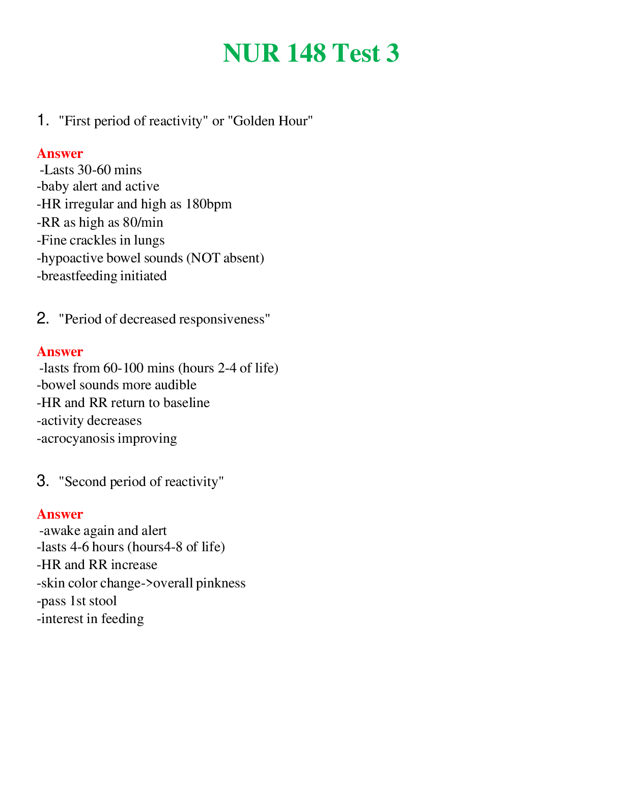 NUR 148   TEST 3 | A+ RATED GUIDE | QUESTIONS AND ANSWERS (SOLVED)