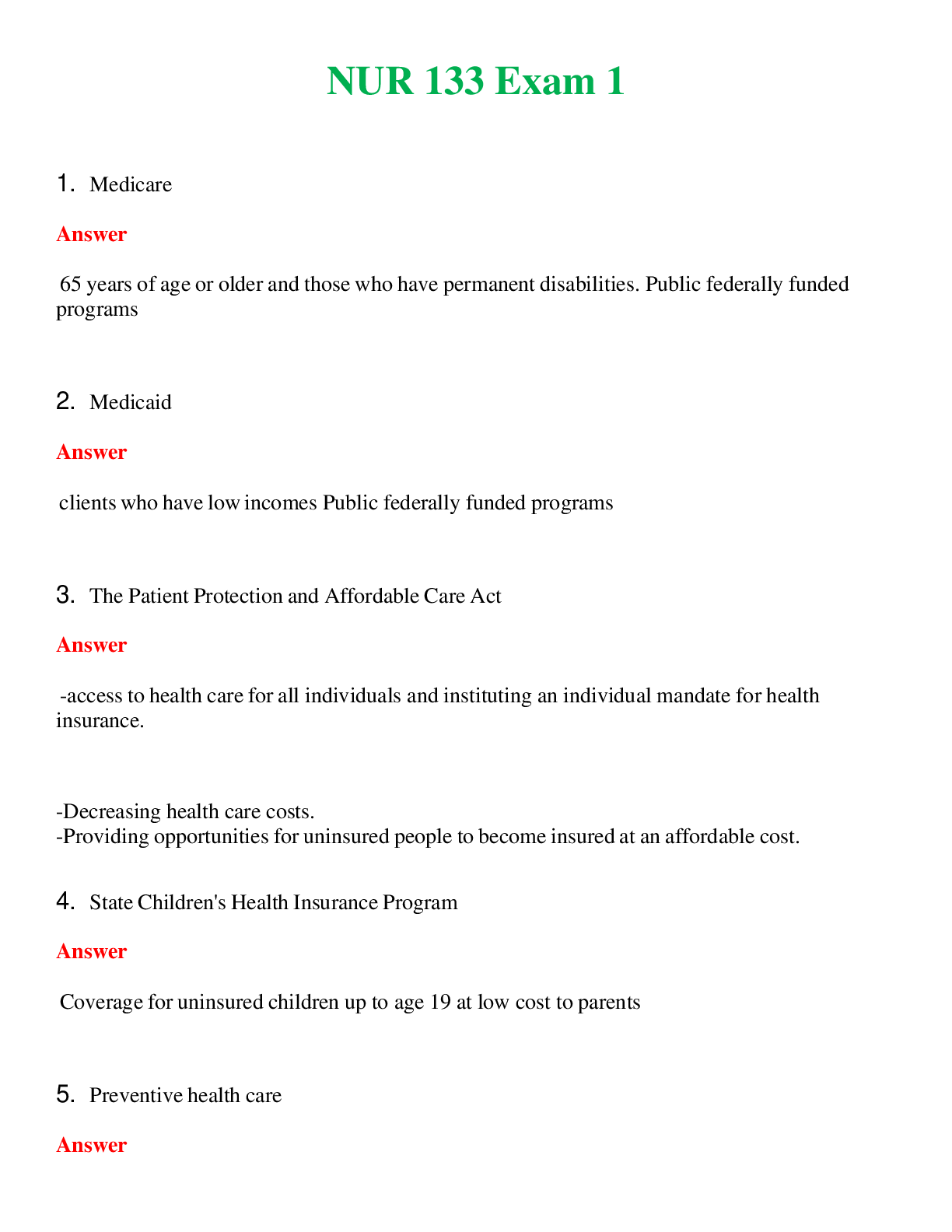 NUR 133   EXAM 1 | WITH 100% VERIFIED ANSWERS