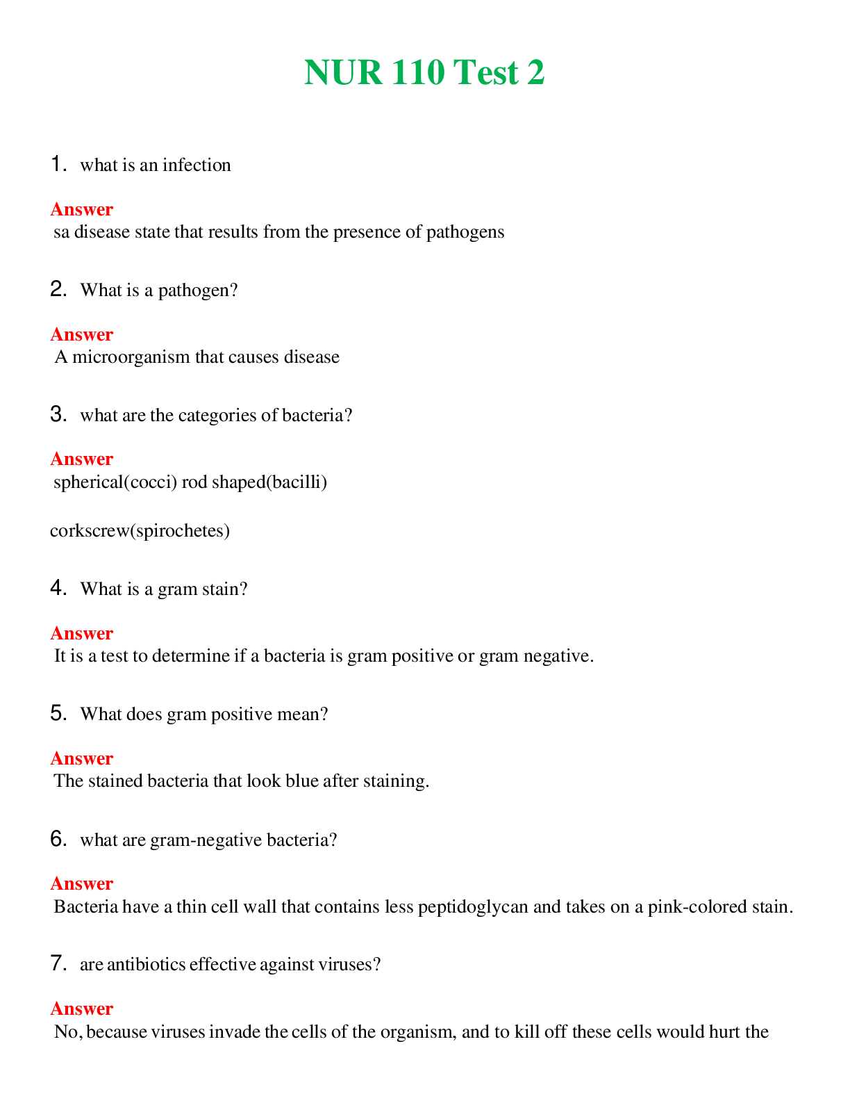NUR 110   TEST 2 | QUESTIONS & ANSWERS (SOLVED)