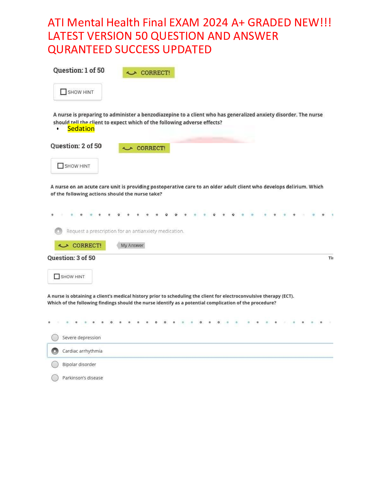 Preview image for ATI Mental Health Final EXAM 2024 A+ GRADED NEW!!! LATEST VERSION 50 QUESTION AND ANSWER QURANTEED SUCCESS UPDATED
