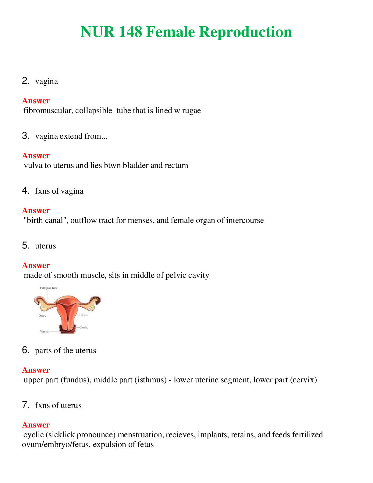 NUR 148   FEMALE REPRODUCTION | GRADED A+ QUESTIONS AND ANSWERS (SOLVED)