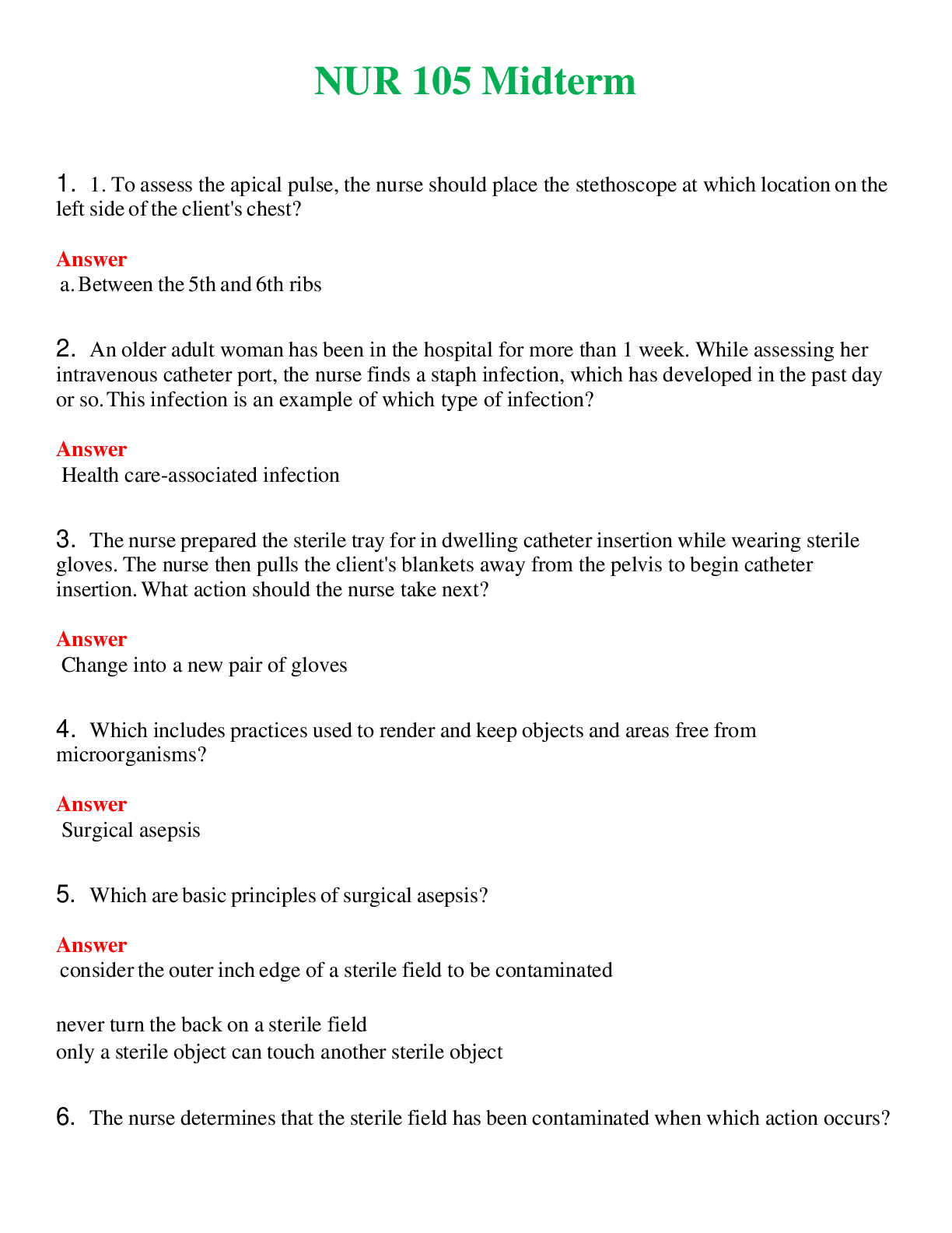 NUR 105   MIDTERM | GRADED A+ QUESTIONS AND ANSWERS (SOLVED)