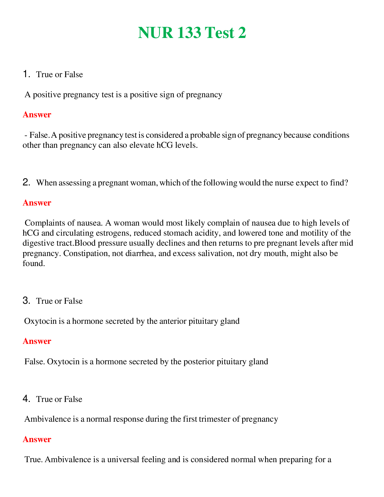 NUR 133   TEST 2 | COMPLETE QUESTIONS & ANSWERS (SOLVED) 100% CORRECT