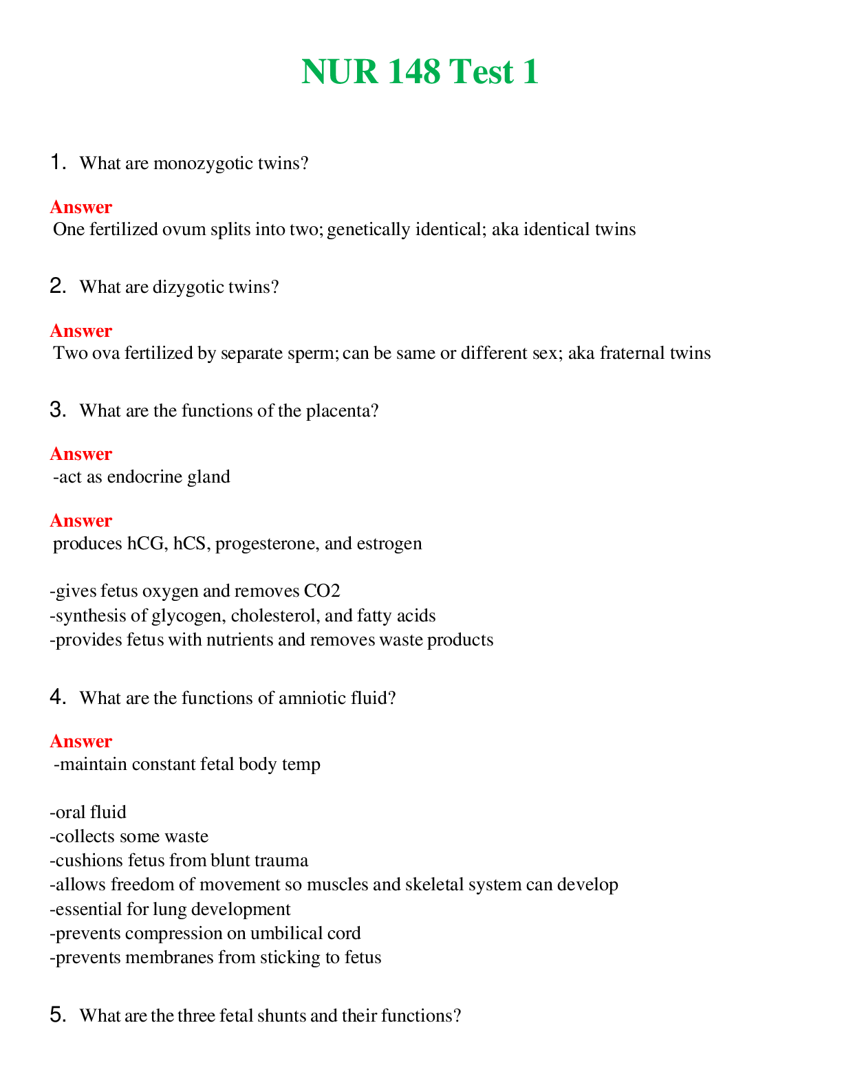 NUR 148   TEST 1 | WITH 100% VERIFIED ANSWERS