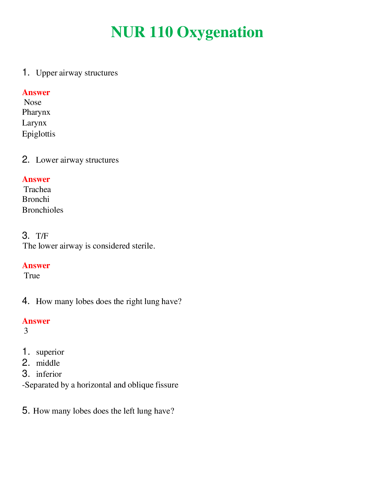 NUR 110   OXYGENATION | (ACTUAL EXAM ) QUESTIONS AND ANSWERS (SOLVED)