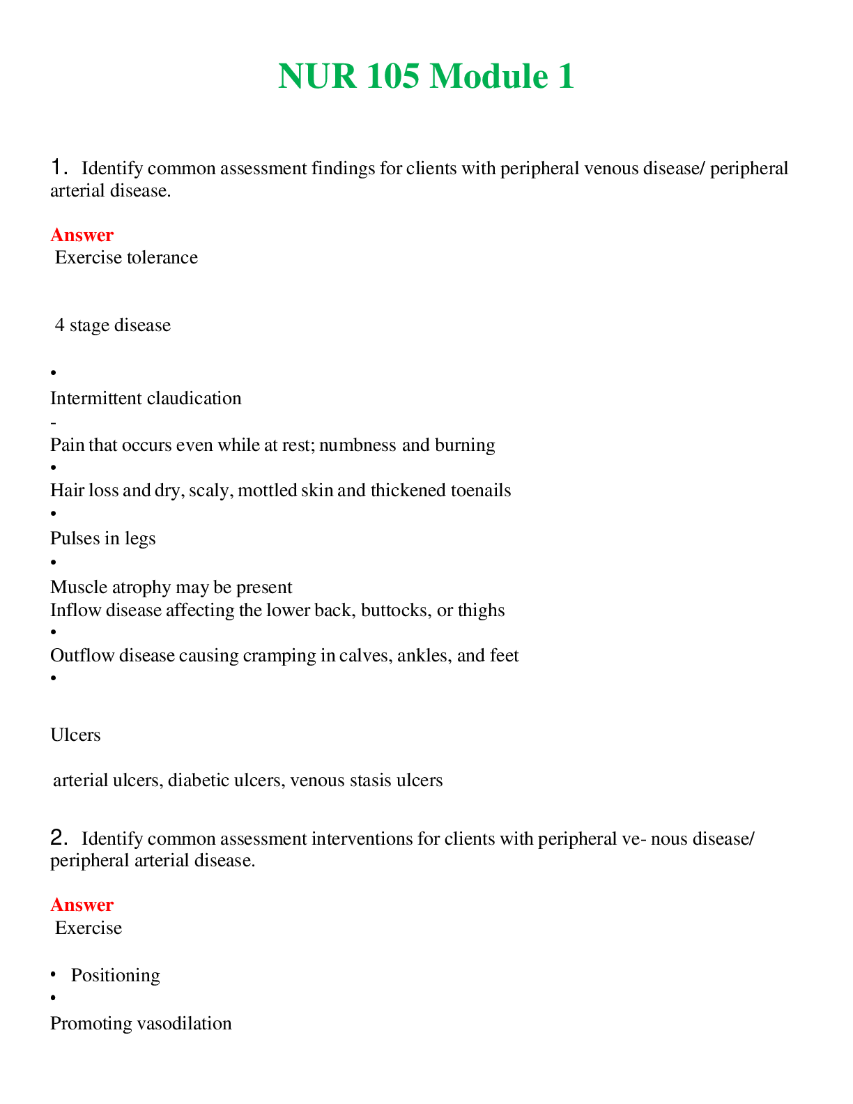 NUR 105   MODULE 1 | COMPLETE ANSWERS 100% CORRECT
