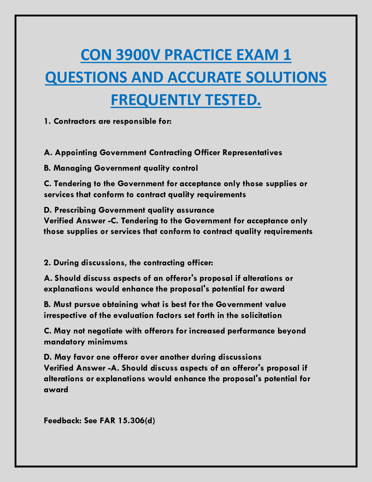 Preview of CON 3900V PRACTICE EXAM 1  QUESTIONS AND ACCURATE SOLUTIONS  FREQUENTLY TESTED.