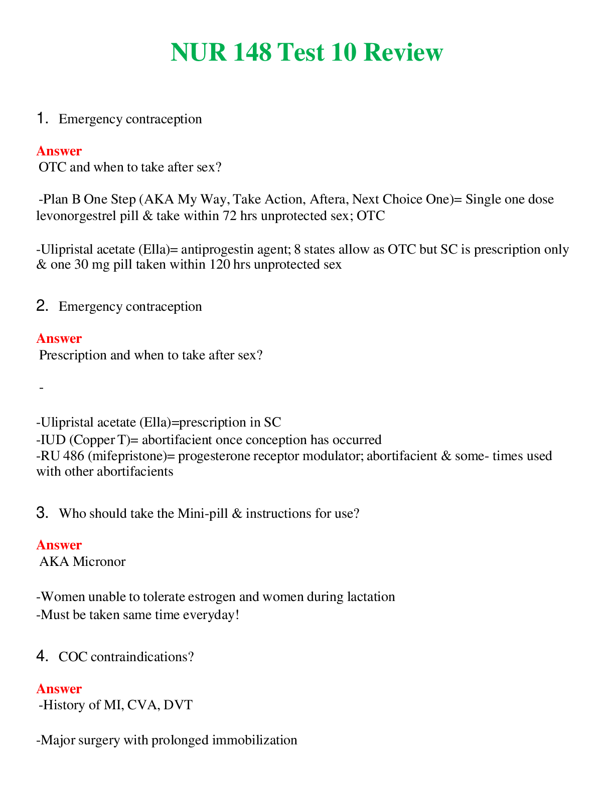 NUR 148   TEST 10 REVIEW | WITH 100% VERIFIED ANSWERS