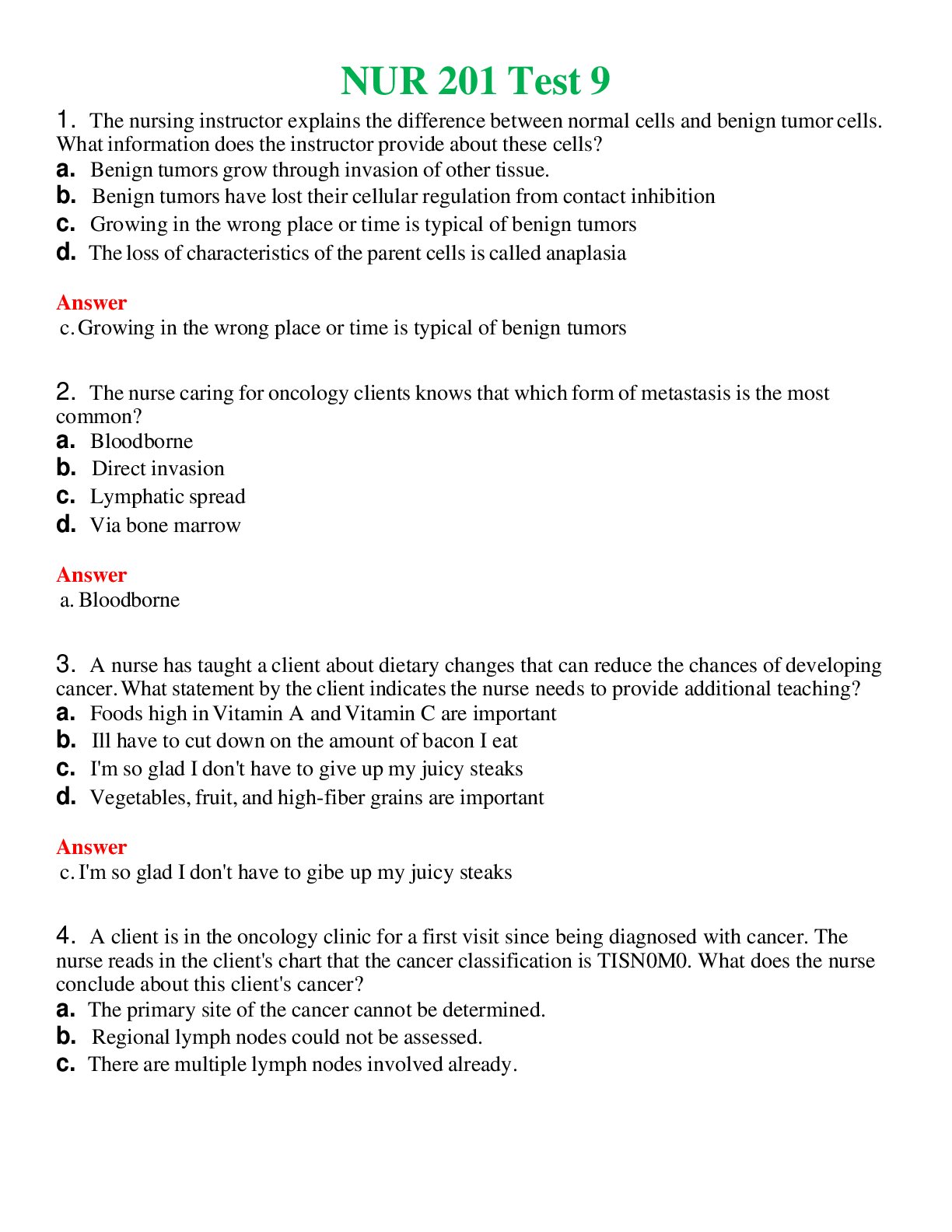 NUR 201   TEST 9 | ACTUAL QUESTIONS AND ANSWERS 100% CORRECT