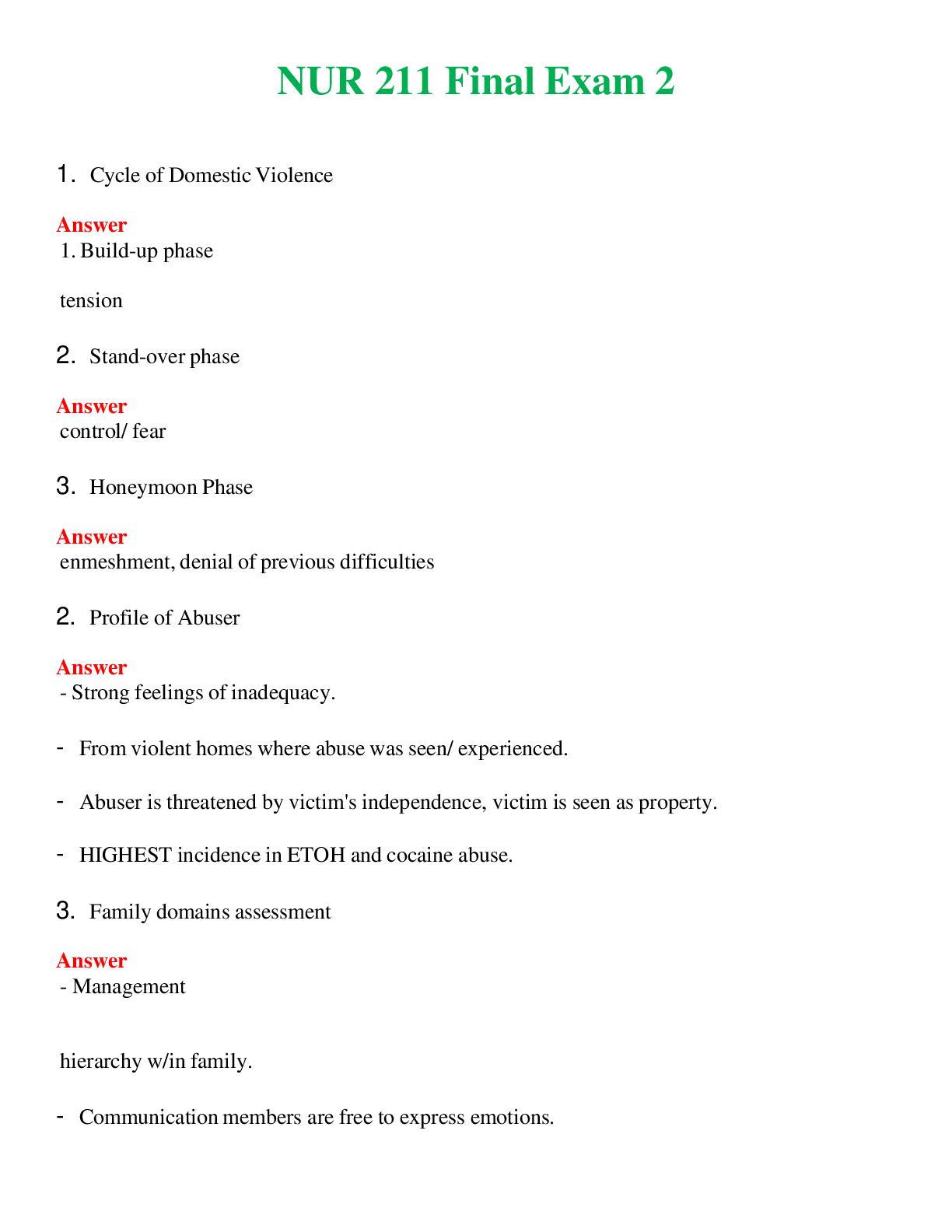 NUR 211   FINAL EXAM 2 | A SOLVED 100% CORRECT
