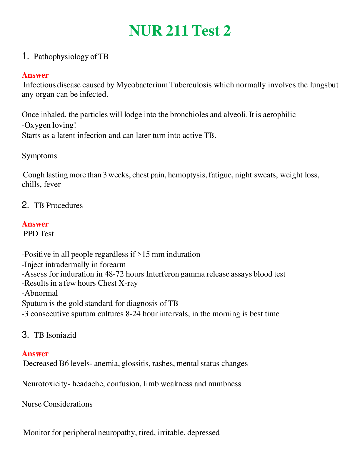 NUR 211   TEST 2 | QUESTIONS AND ANSWERS INCLUDED