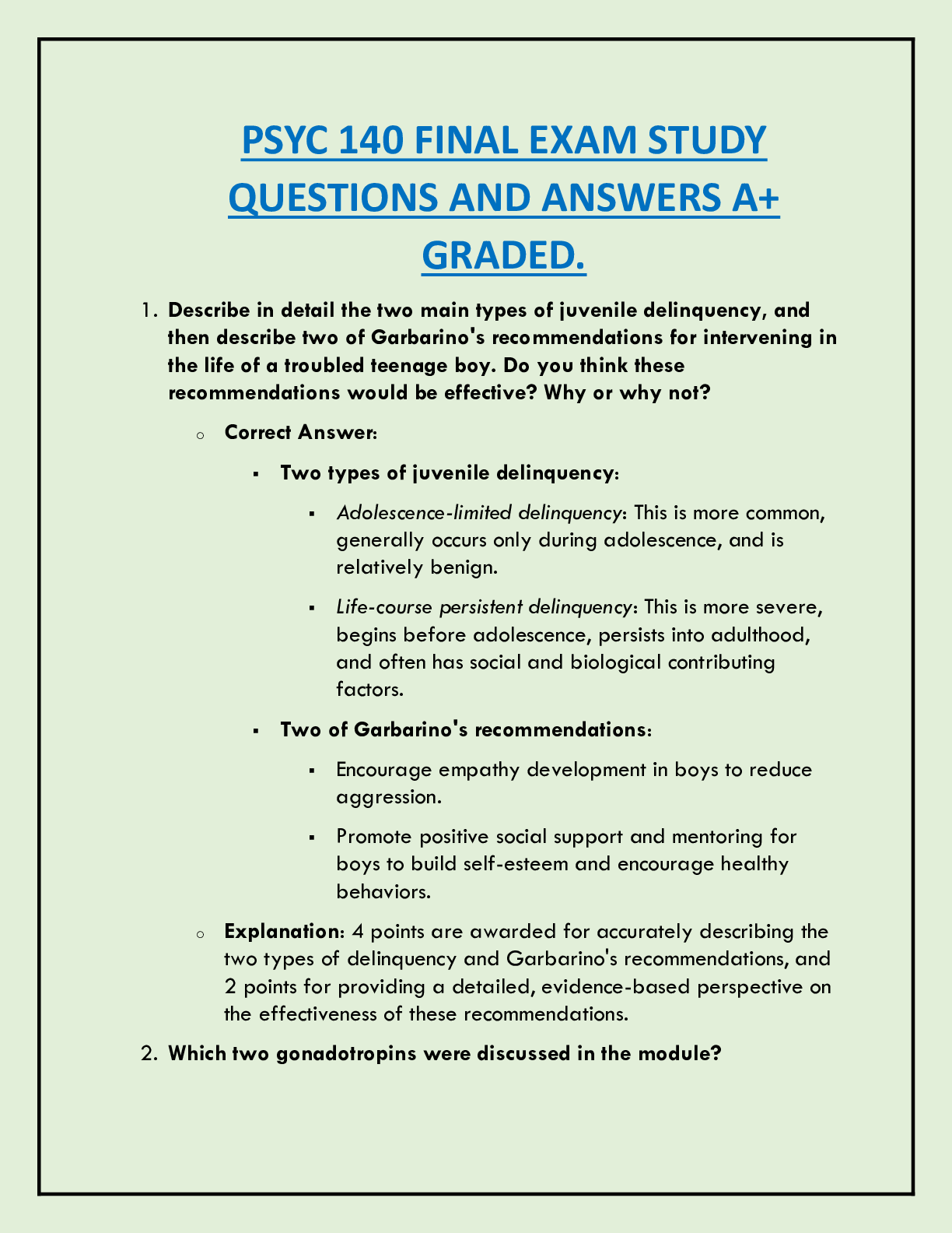 Preview image for PSYC 140 FINAL EXAM STUDY  QUESTIONS AND ANSWERS A+  GRADED.