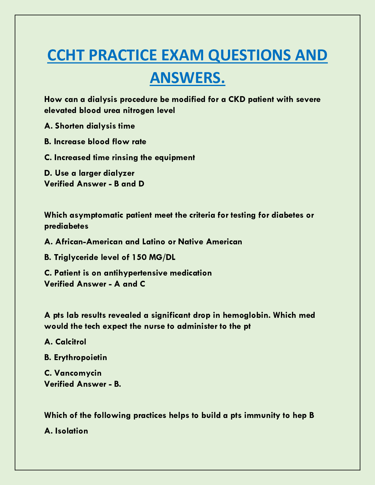 Preview image for CCHT PRACTICE EXAM QUESTIONS AND  ANSWERS.