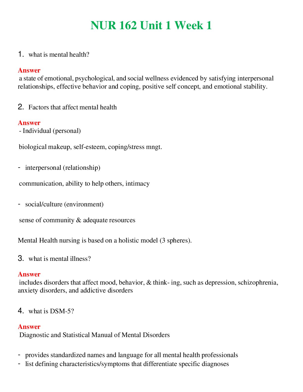 NUR 162   UNIT 1 WEEK 1 | COMPLETE ANSWERS 100% CORRECT