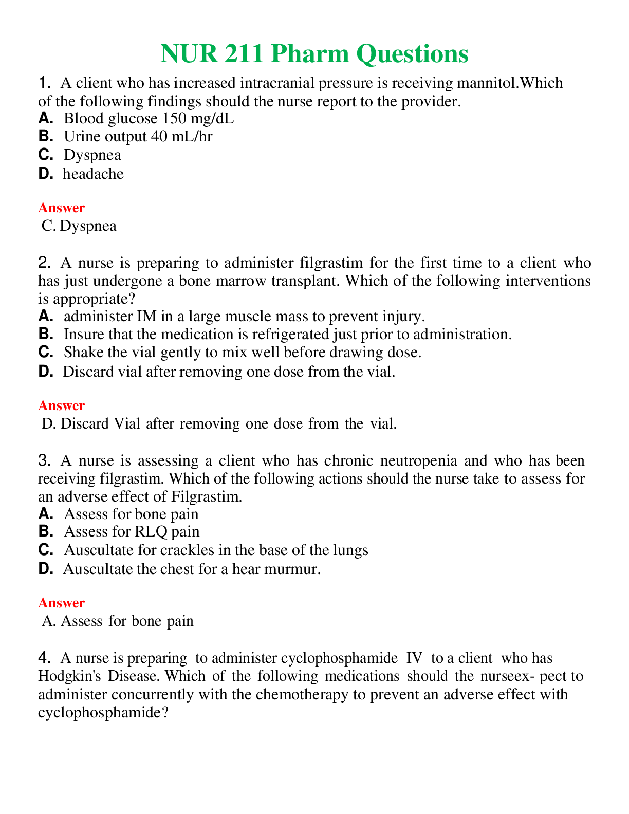 Preview of NUR 211   PHARM QUESTIONS | A SOLVED 100% CORRECT