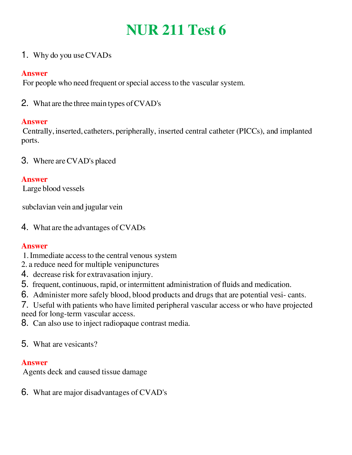 NUR 211   TEST 6 | COMPLETE ANSWERS 100% CORRECT