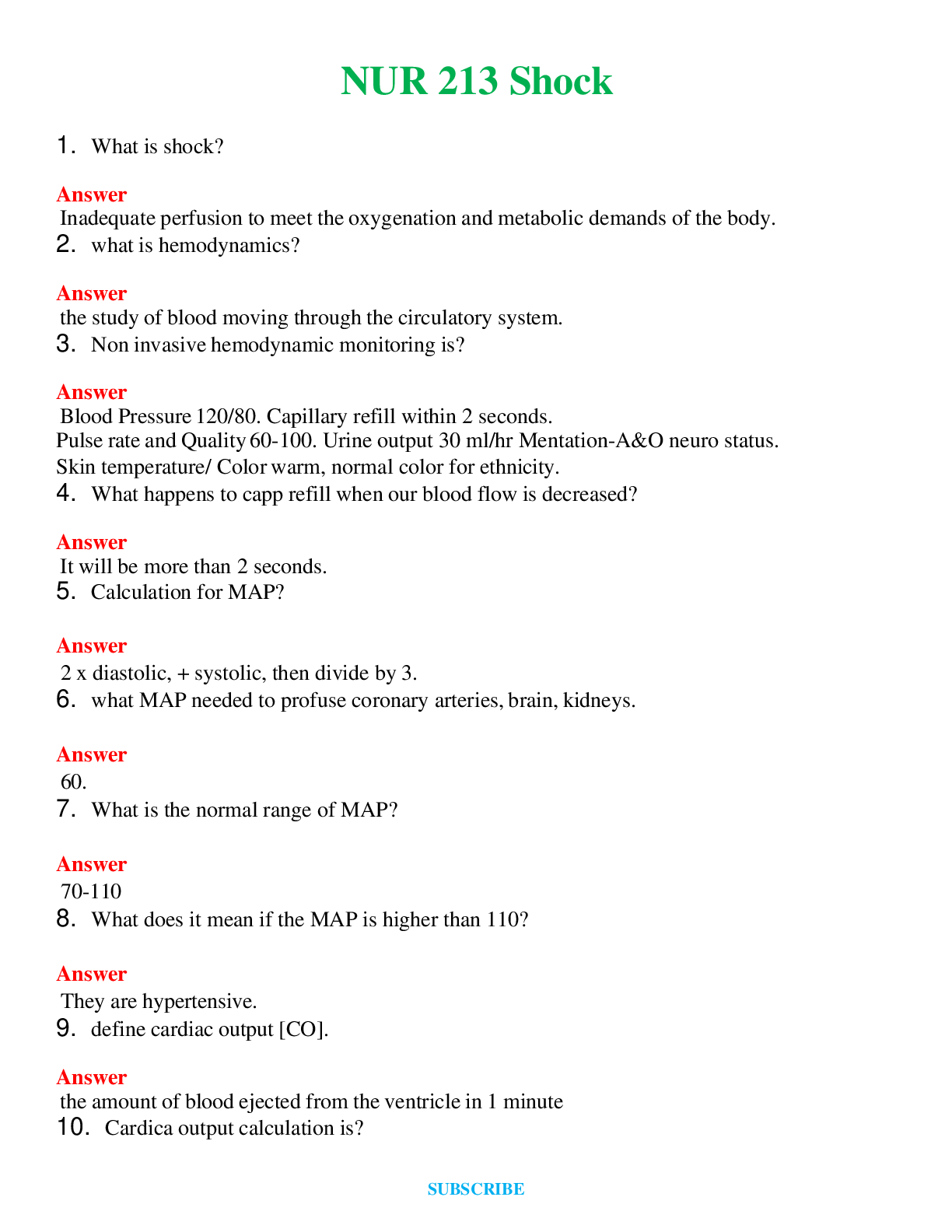 NUR 213   SHOCK | (ACTUAL EXAM ) QUESTIONS AND ANSWERS (SOLVED)