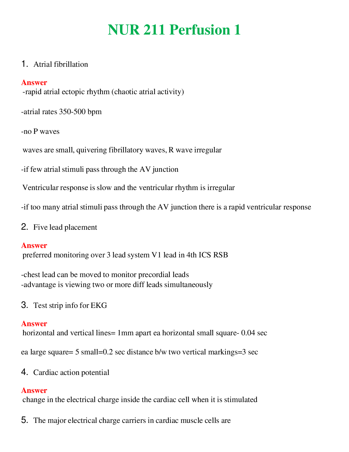 NUR 211   PERFUSION 1 | COMPLETE ANSWERS 100% CORRECT