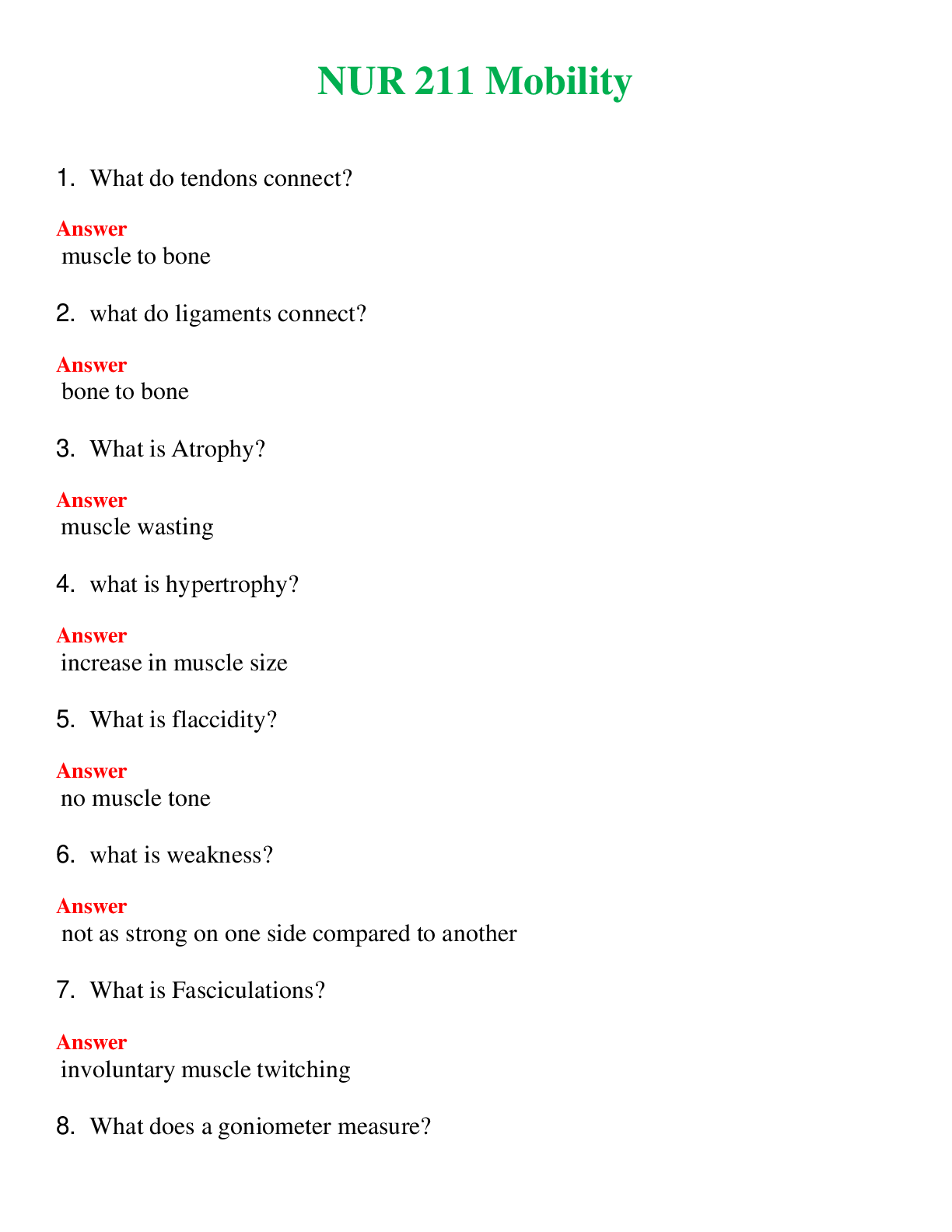 NUR 211   MOBILITY | (ACTUAL EXAM ) QUESTIONS AND ANSWERS (SOLVED)