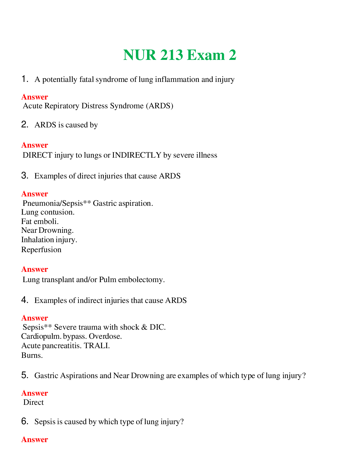 NUR 213   EXAM 2 | QUESTIONS & ANSWERS (SOLVED)