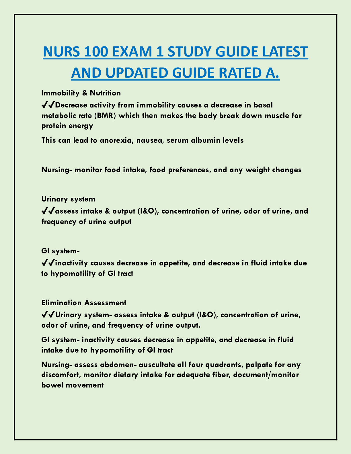 Preview image for NURS 100 EXAM 1 STUDY GUIDE LATEST AND UPDATED GUIDE RATED A.