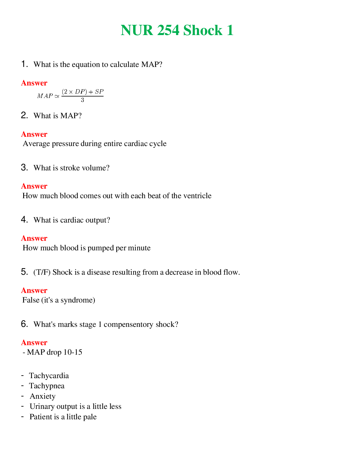 Recommended document preview for NUR 254   SHOCK 1 | A+ RATED GUIDE | QUESTIONS AND ANSWERS (SOLVED)