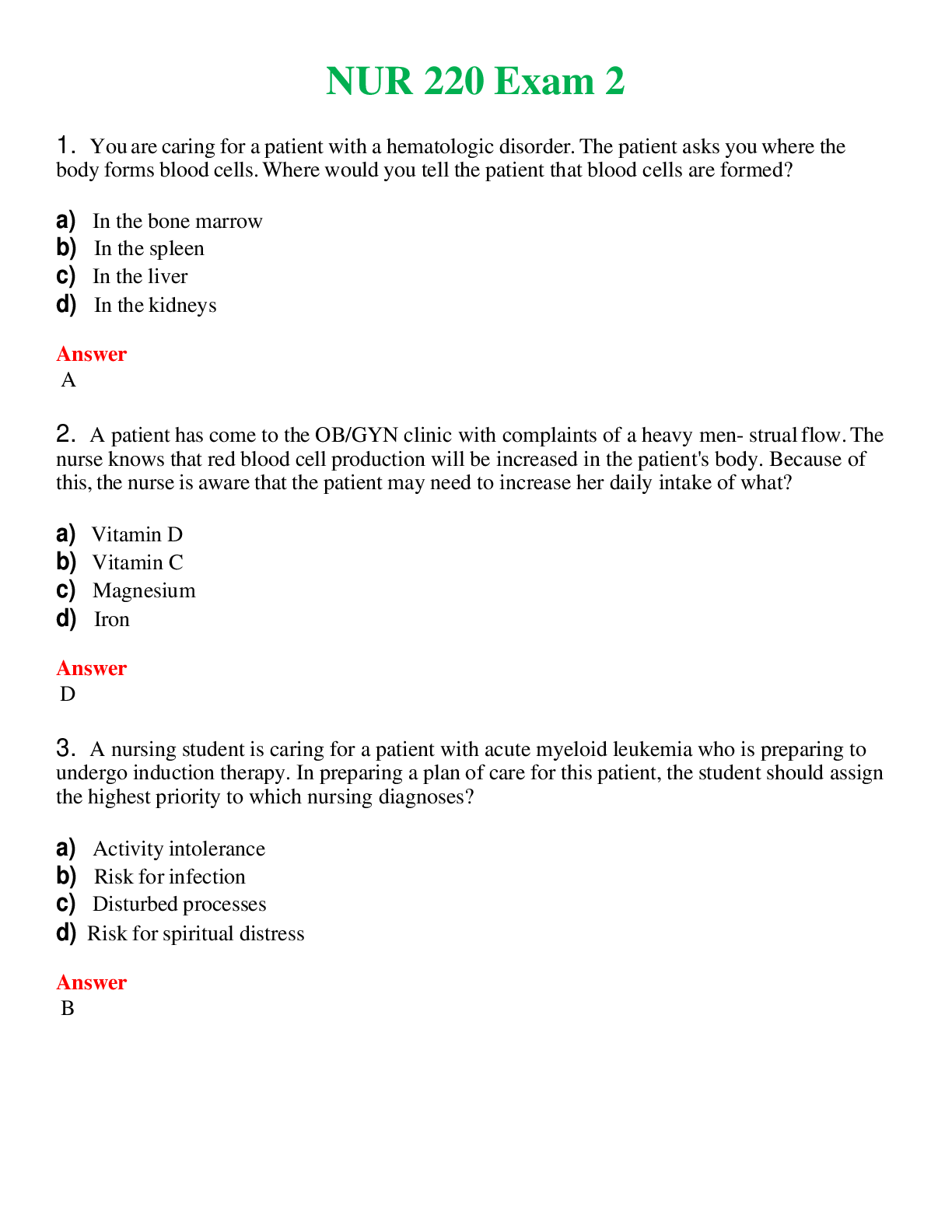 NUR 220   EXAM 2 | COMPLETE ANSWERS 100% CORRECT
