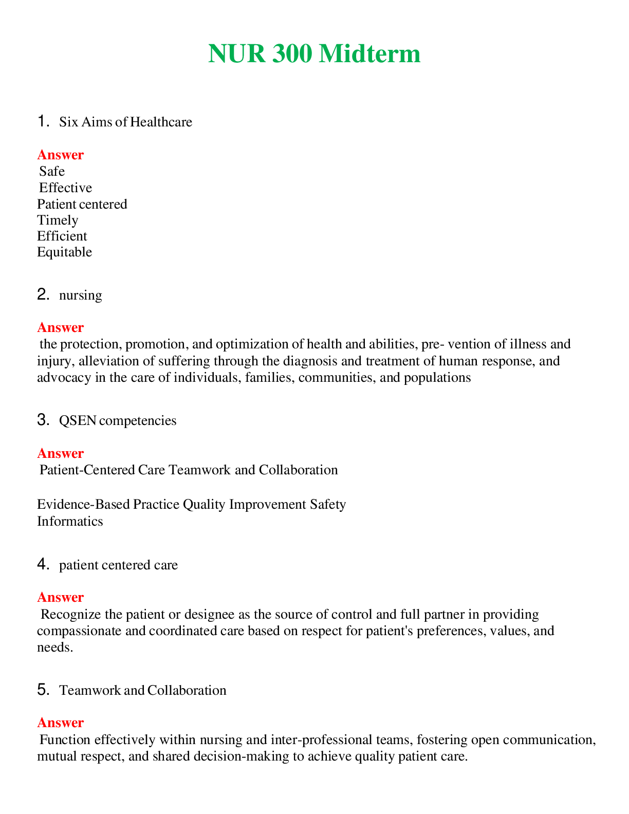 NUR 300   MIDTERM | GRADED A+ QUESTIONS AND ANSWERS (SOLVED)